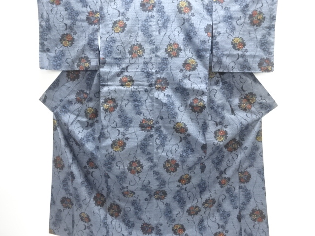 JAPANESE KIMONO / TSUMUGI / WOVEN FLORAL PLANTS